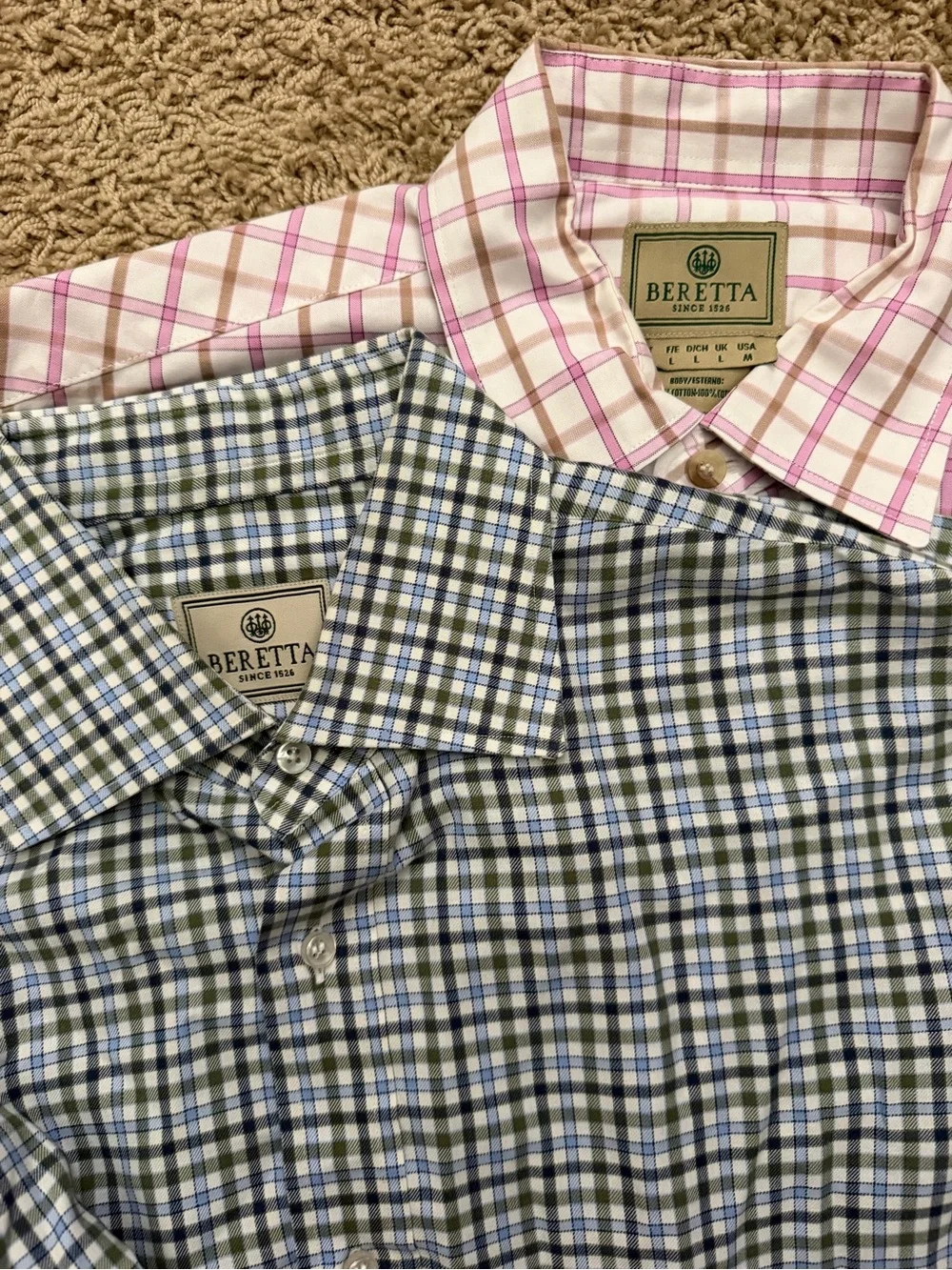 Lot Of 2 Beretta Plaid Button Up Long Sleeve Shirt Size Medium/41 Blue Pink